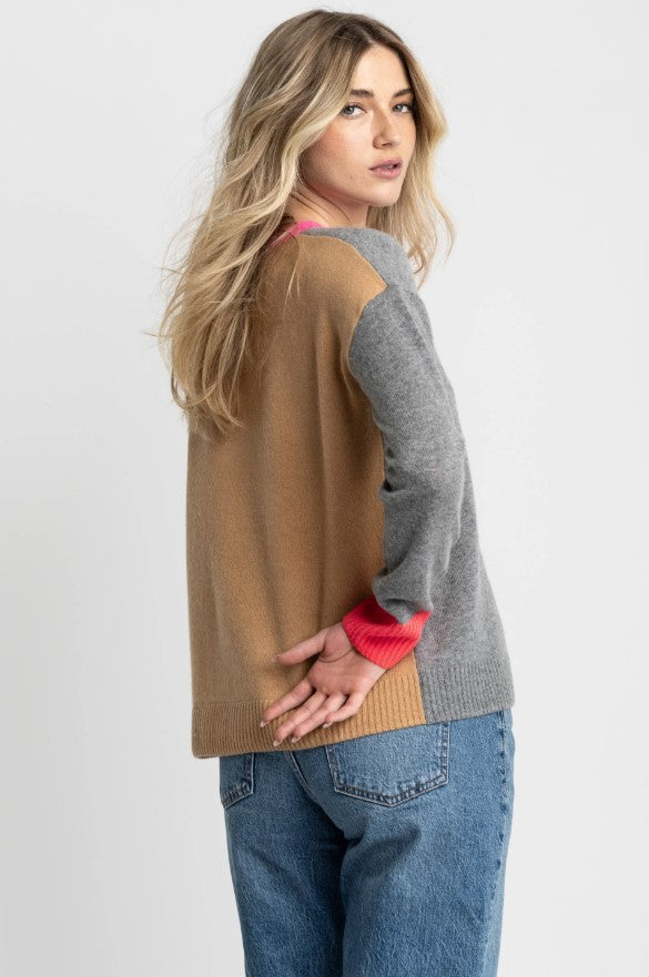 Color Wheel Cashmere Sweater - Fog/Caramel