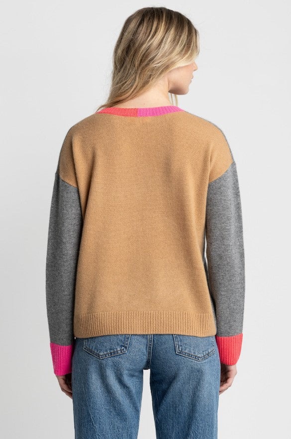 Color Wheel Cashmere Sweater - Fog/Caramel