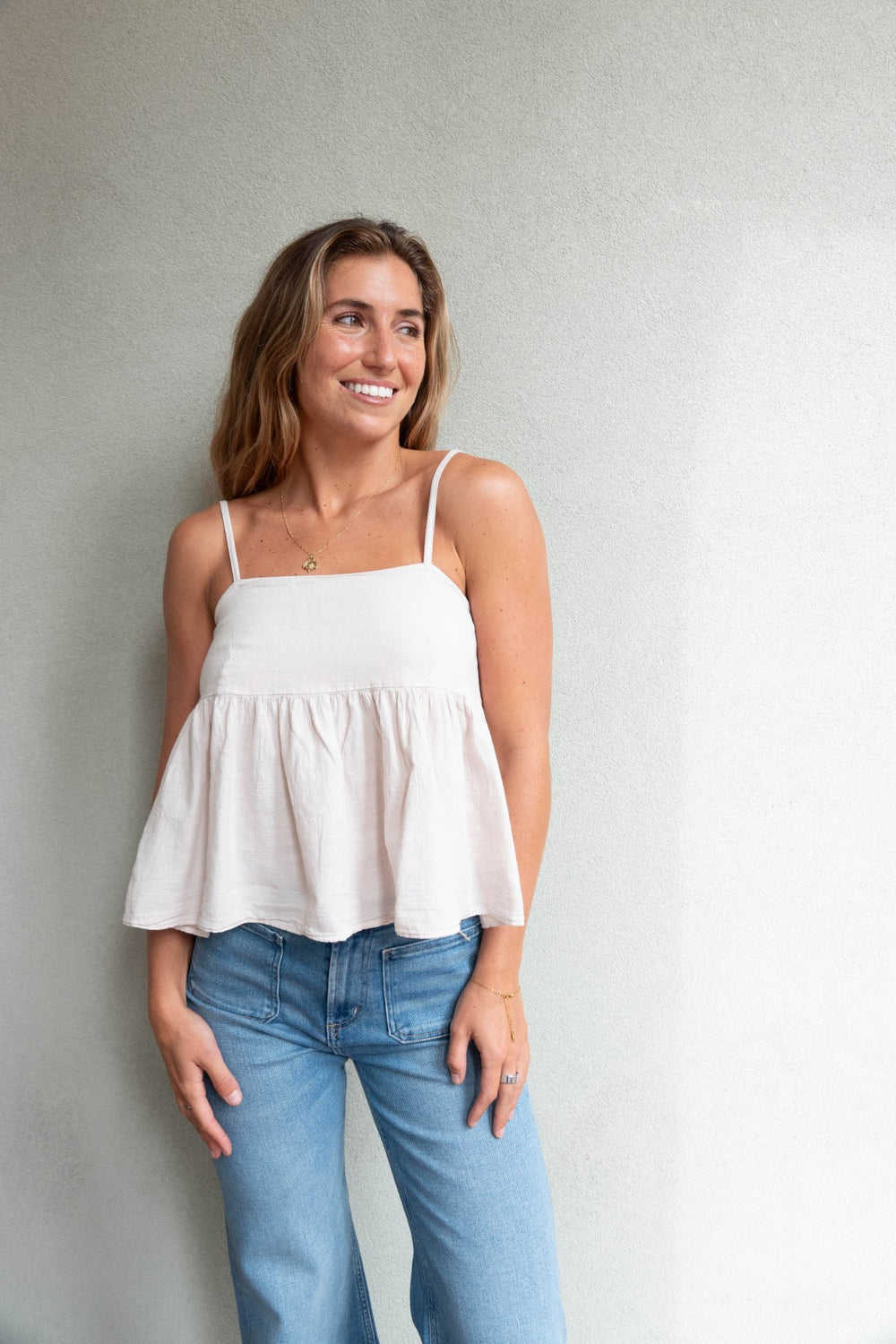Corinna Babydoll Top - Beige - Jaffi's