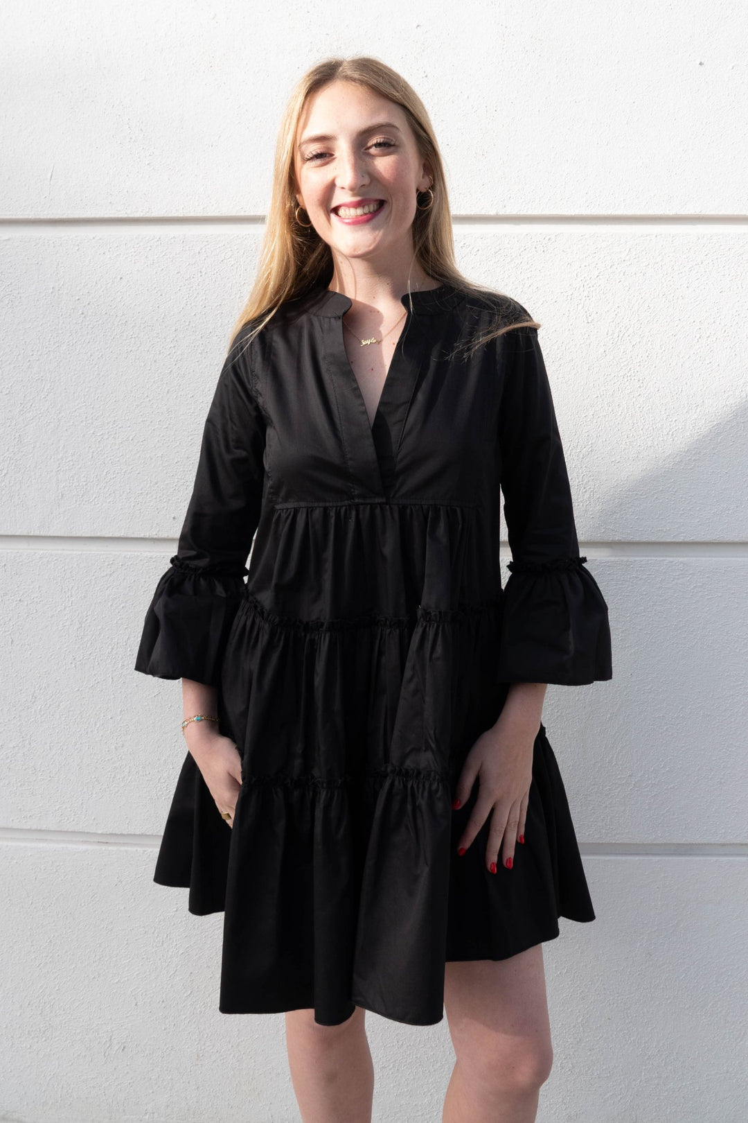 Cosmos Ruffle Dress - Black - Jaffi's