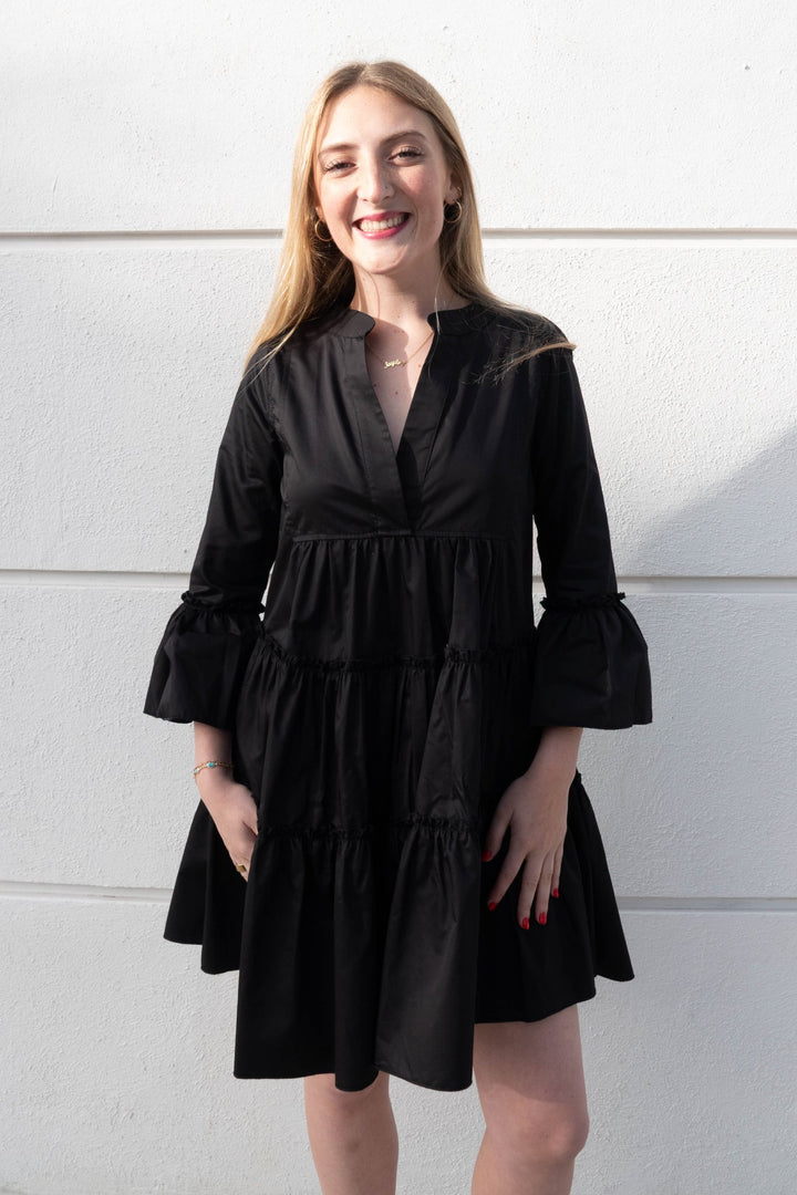 Cosmos Ruffle Dress - Black - Jaffi's