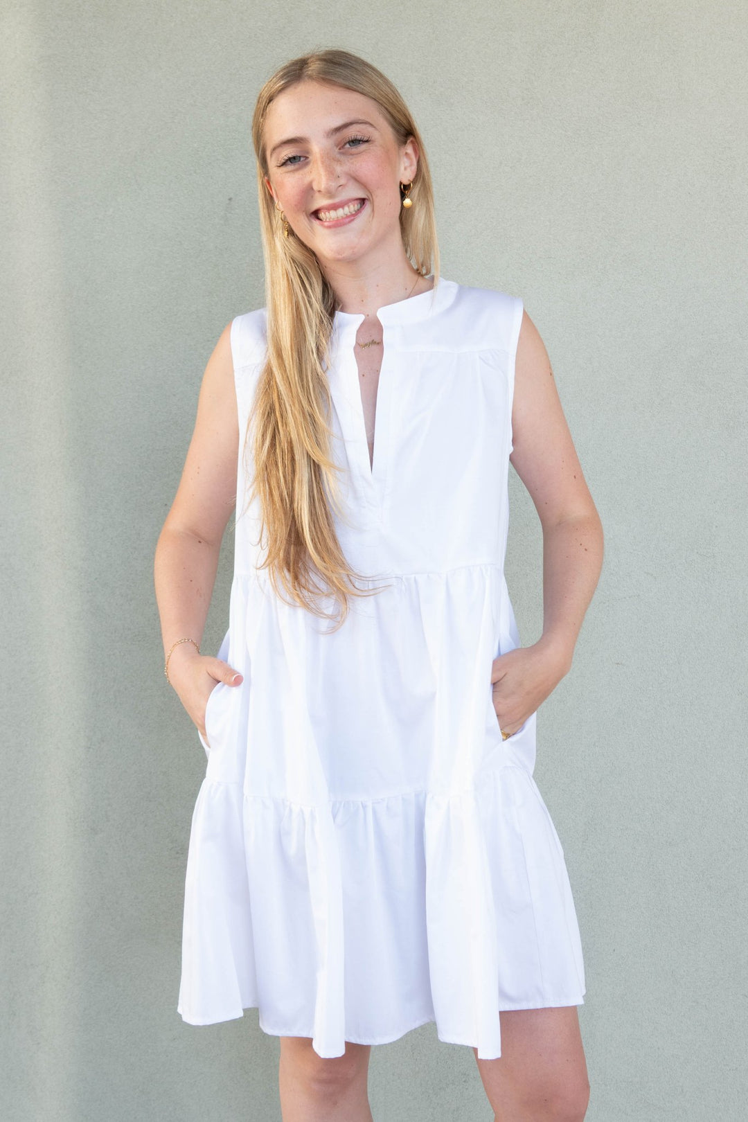 Cosmos Sleeveless Mini Dress - White - Jaffi's