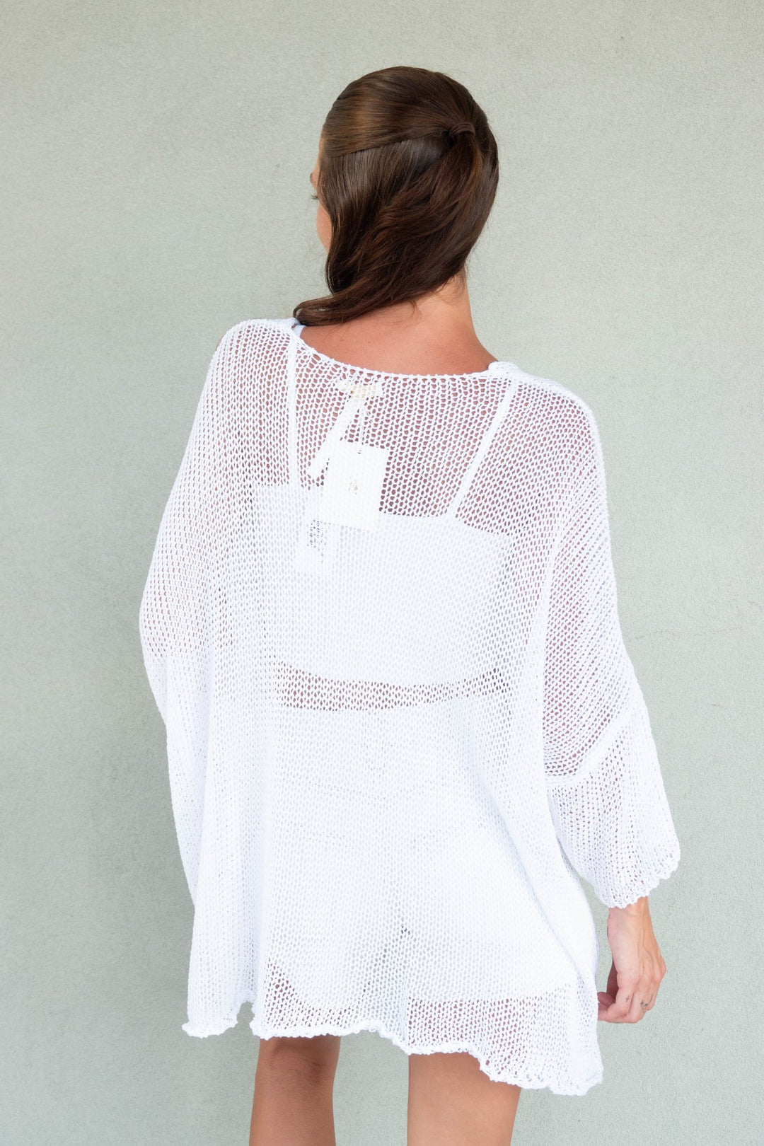 Cotton Knit 3/4 Sleeve Top - White - Jaffi&
