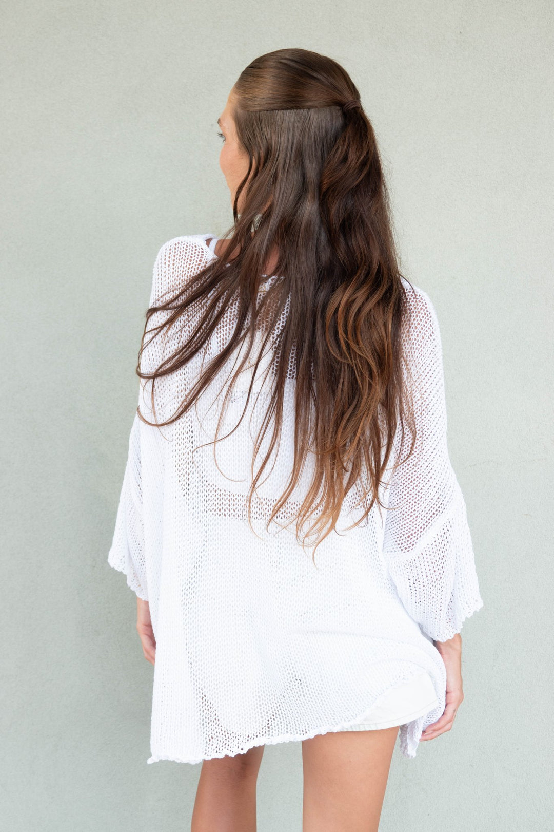 Cotton Knit 3/4 Sleeve Top - White - Jaffi&