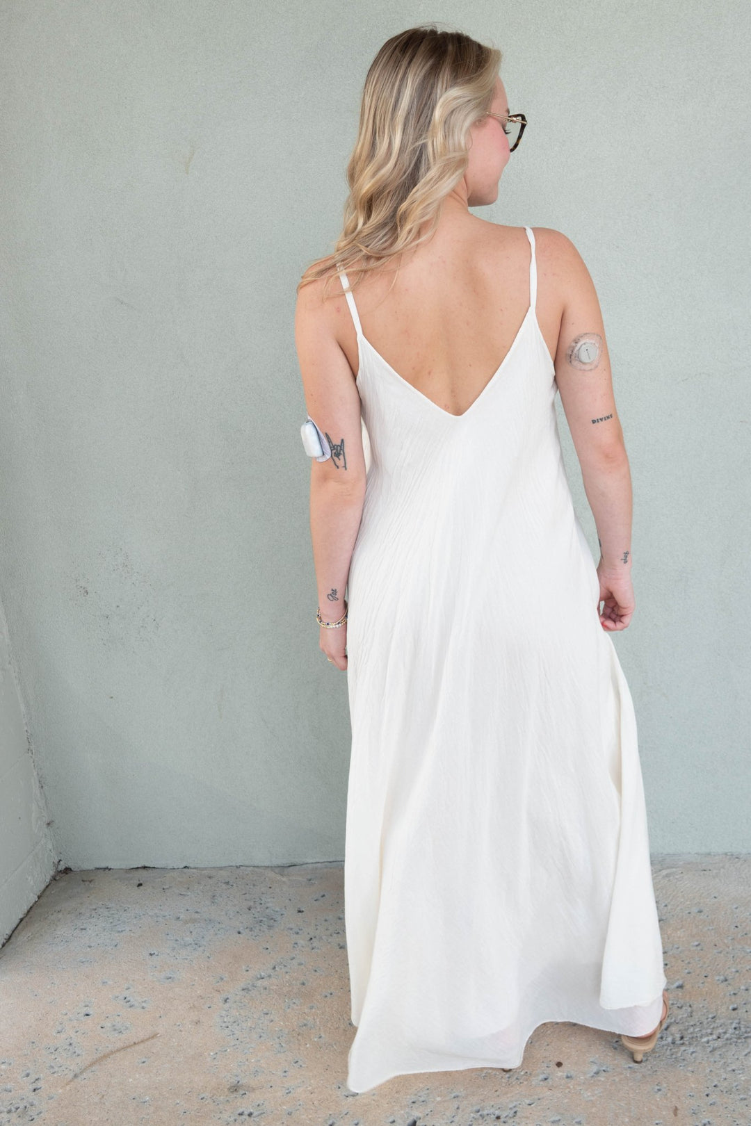 Cotton Ruffle V Maxi Dress - Butter - Jaffi's