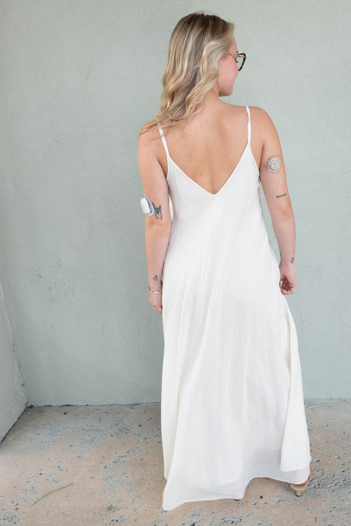 Cotton Ruffle V Maxi Dress - Butter - Jaffi's