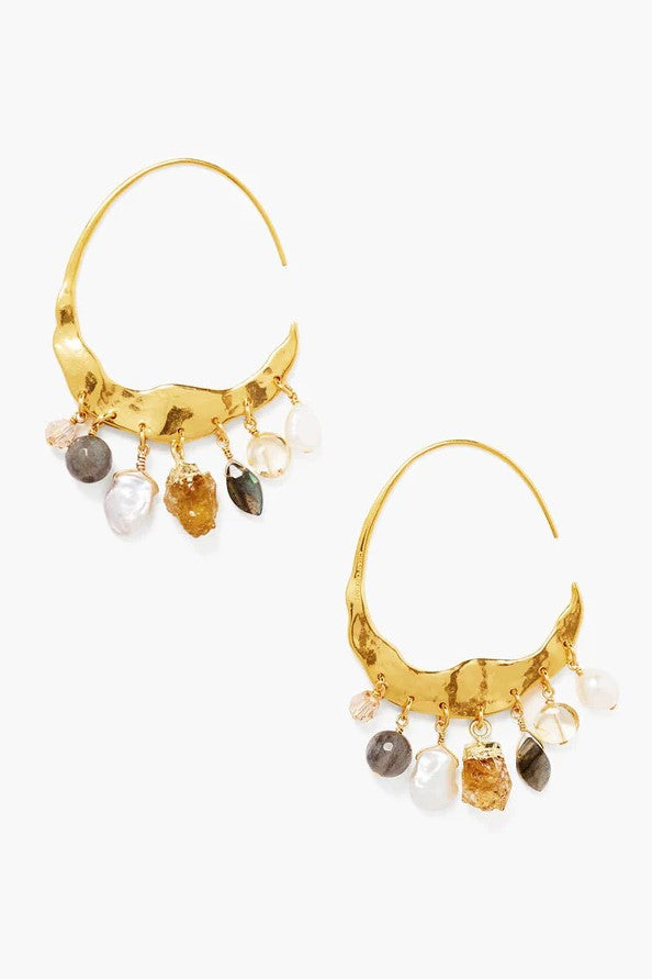 Crescent Cream Pearl & Citrine Mix Earring