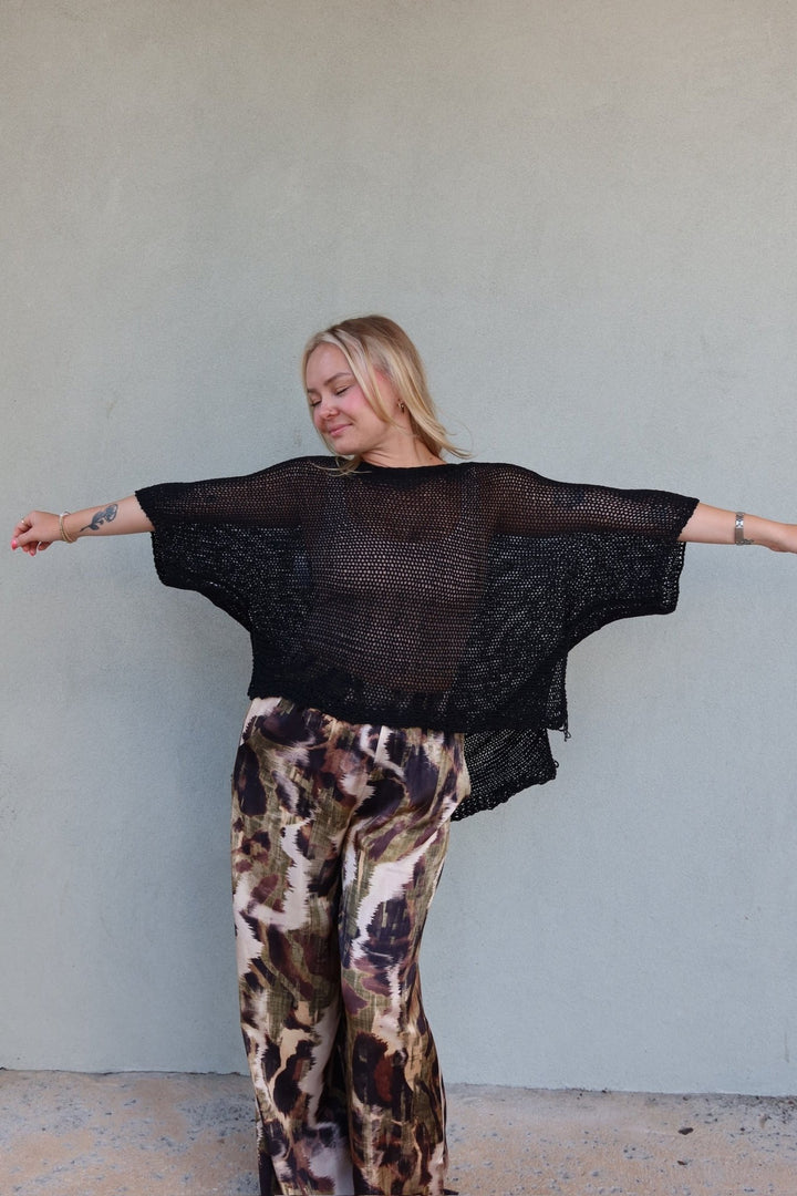 Crochet Top Hi-Lo Top - Black - Jaffi&
