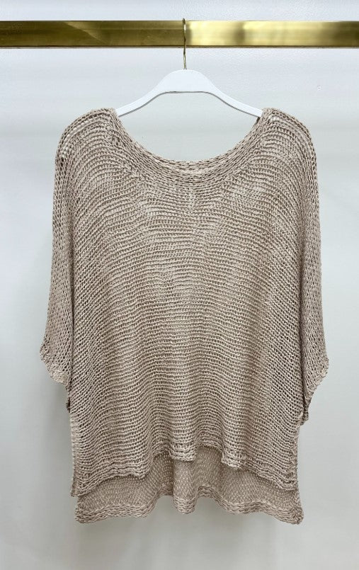 Crochet Top Hi-Lo Top - Taupe