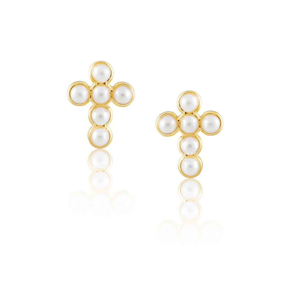 Mini Pearl Cross Stud Earring