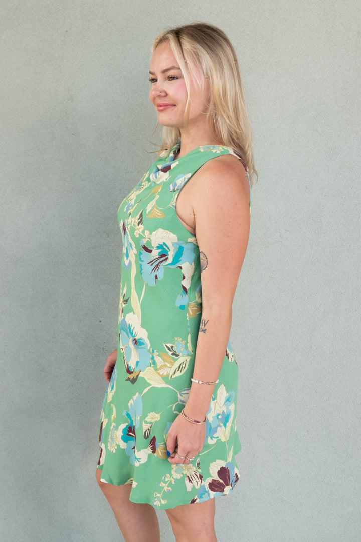Cyprus Bias Mini Dress - Green Floral - Jaffi&