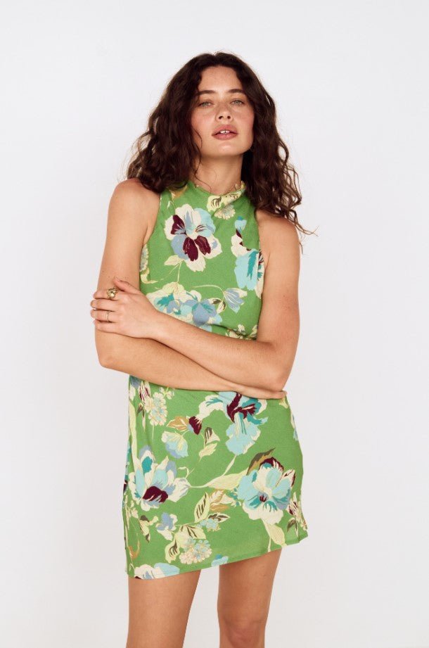 Cyprus Bias Mini Dress - Green Floral - Jaffi&