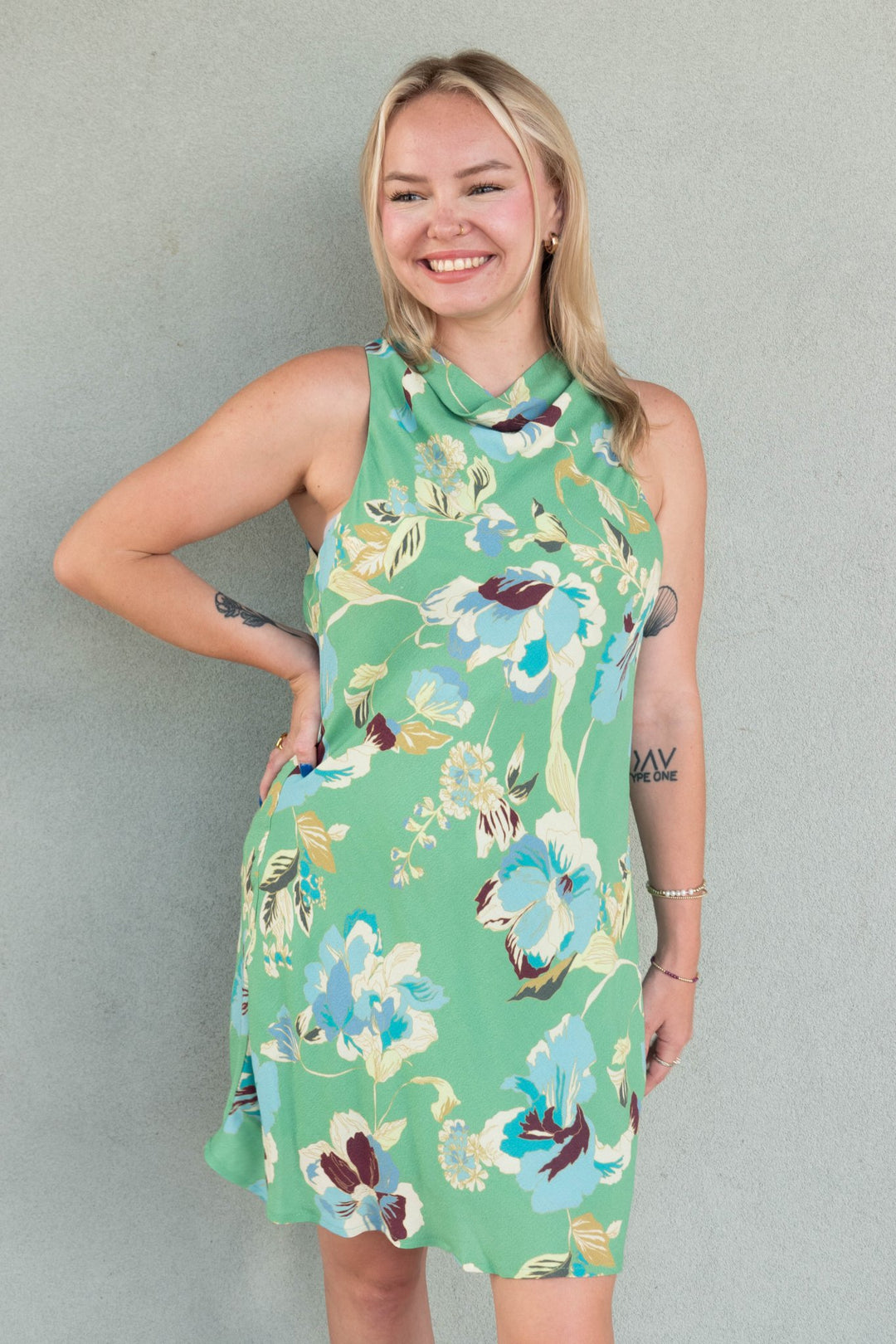 Cyprus Bias Mini Dress - Green Floral - Jaffi's