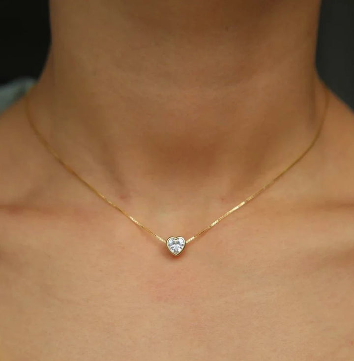 Cz Heart Bezel Necklace