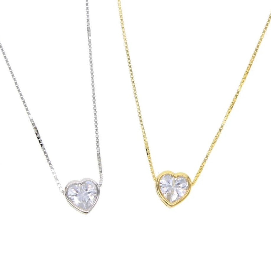 Cz Heart Bezel Necklace