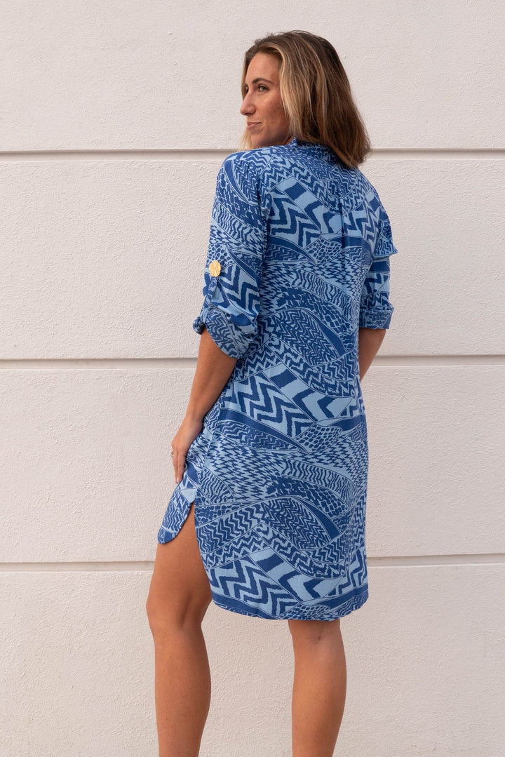 Day Tripper Dress - Blue Tribal - Jaffi's