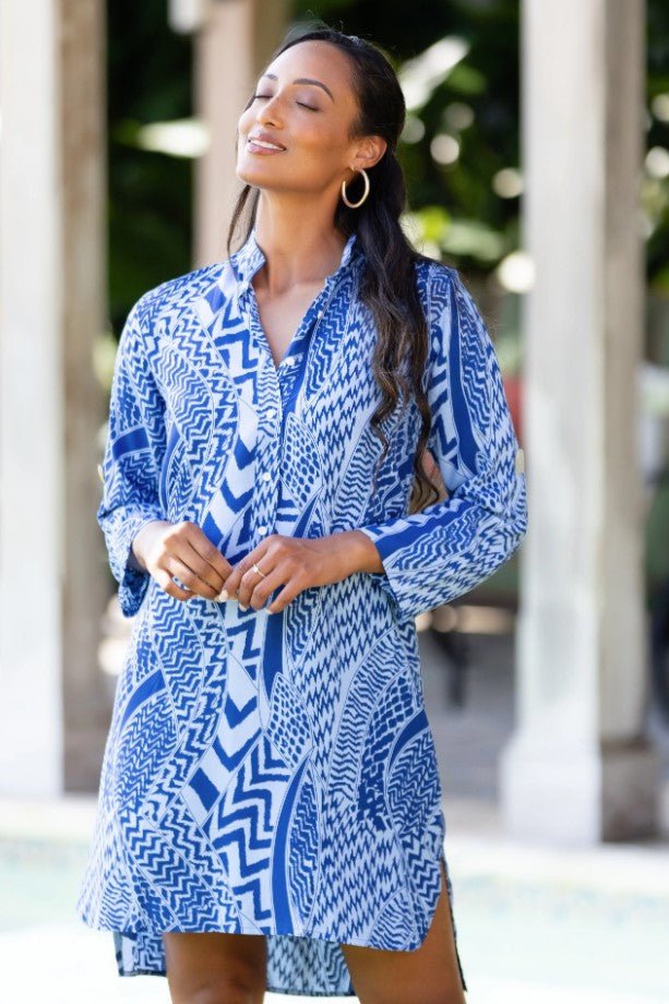 Day Tripper Dress - Blue Tribal - Jaffi's
