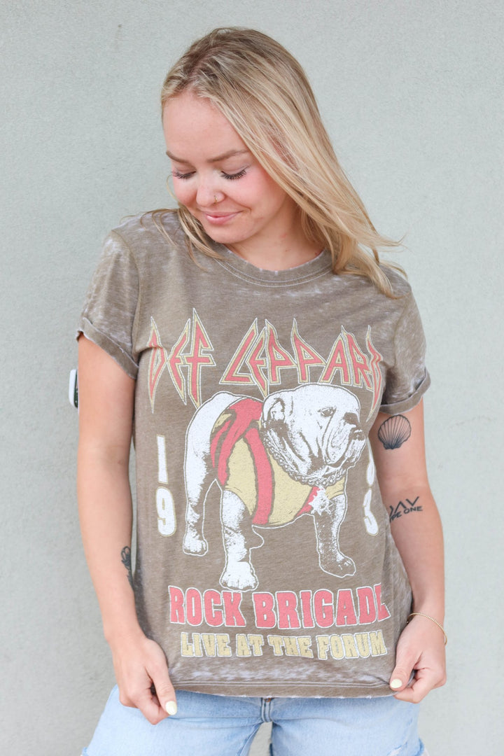 Def Leppard 1983 Burnout Tee - Olive - Jaffi's