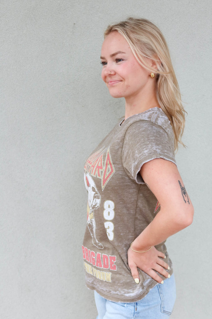 Def Leppard 1983 Burnout Tee - Olive - Jaffi's