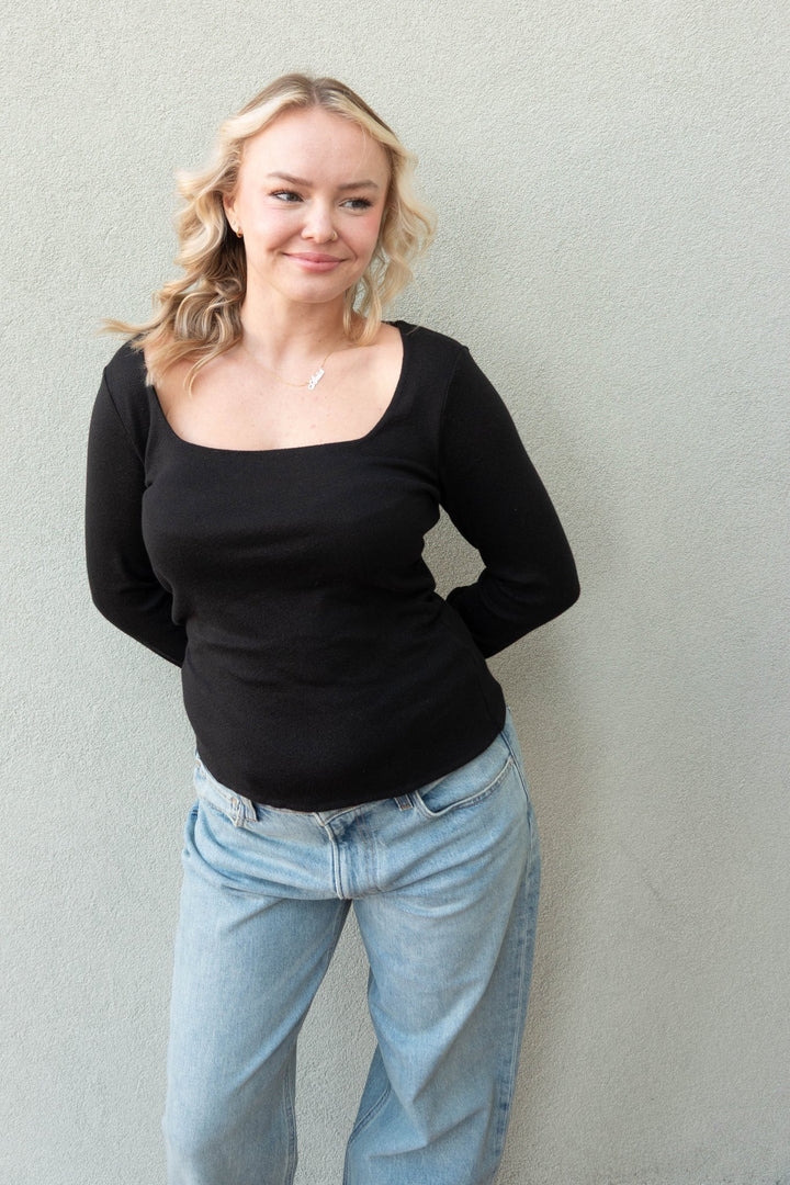 Delaney Square Neck Long Sleeve - Black - Jaffi&