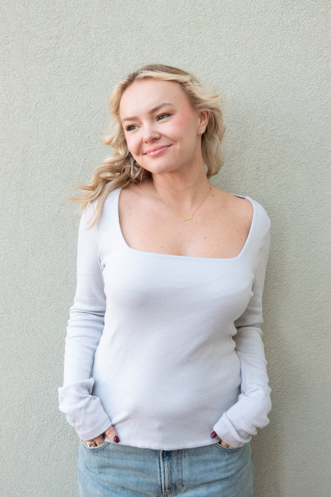 Delaney Square Neck Long Sleeve - Hematite - Jaffi&
