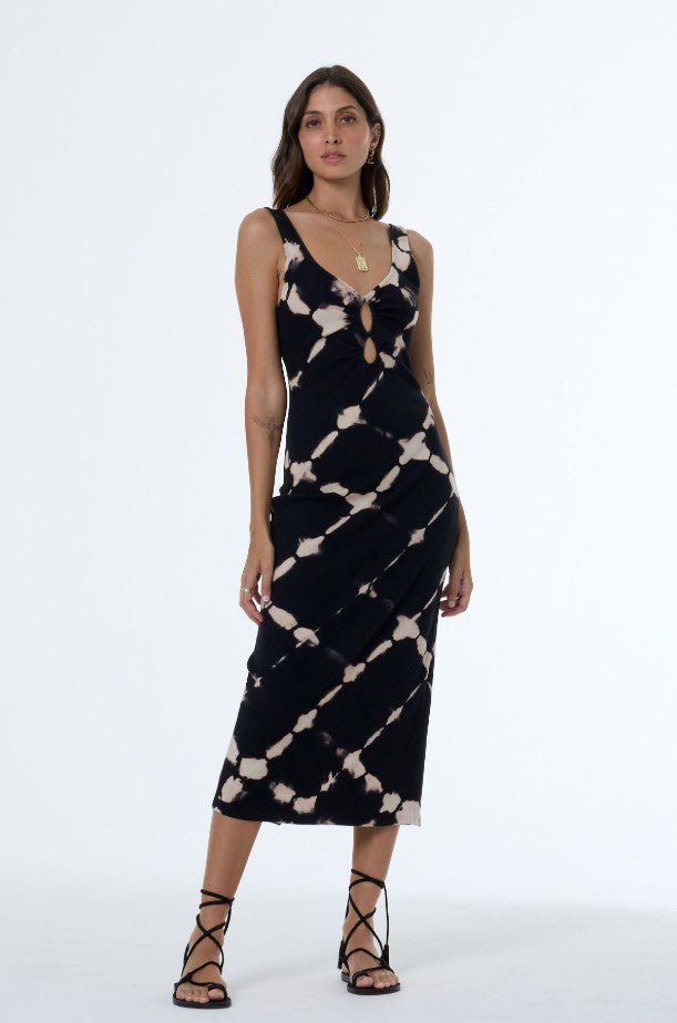 Demios Midi Dress - Black Shibori Wash - Jaffi's