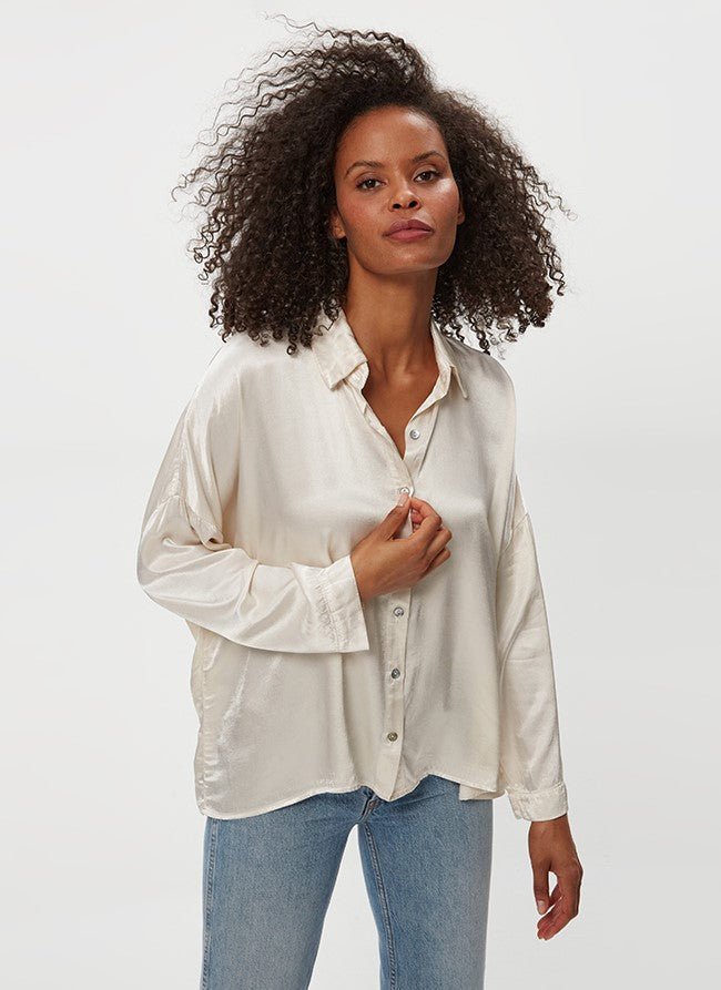 Devin Satin Dolman Button Up - Chalk - Jaffi's