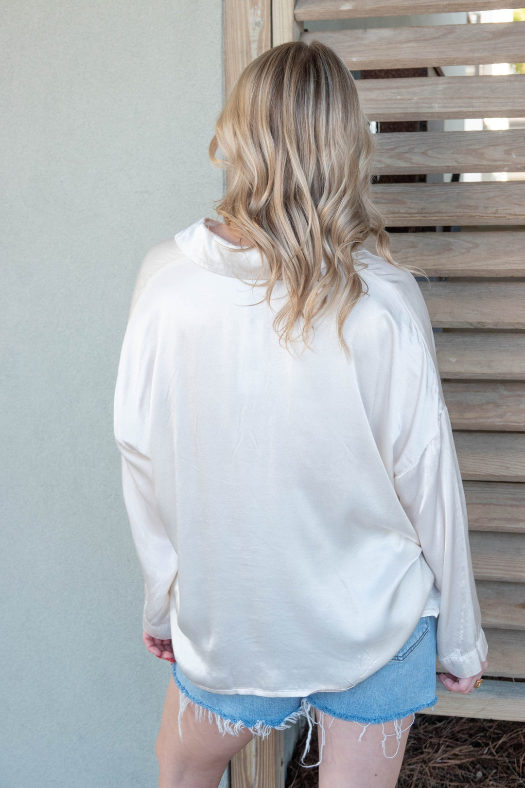 Devin Satin Dolman Button Up - Chalk - Jaffi's