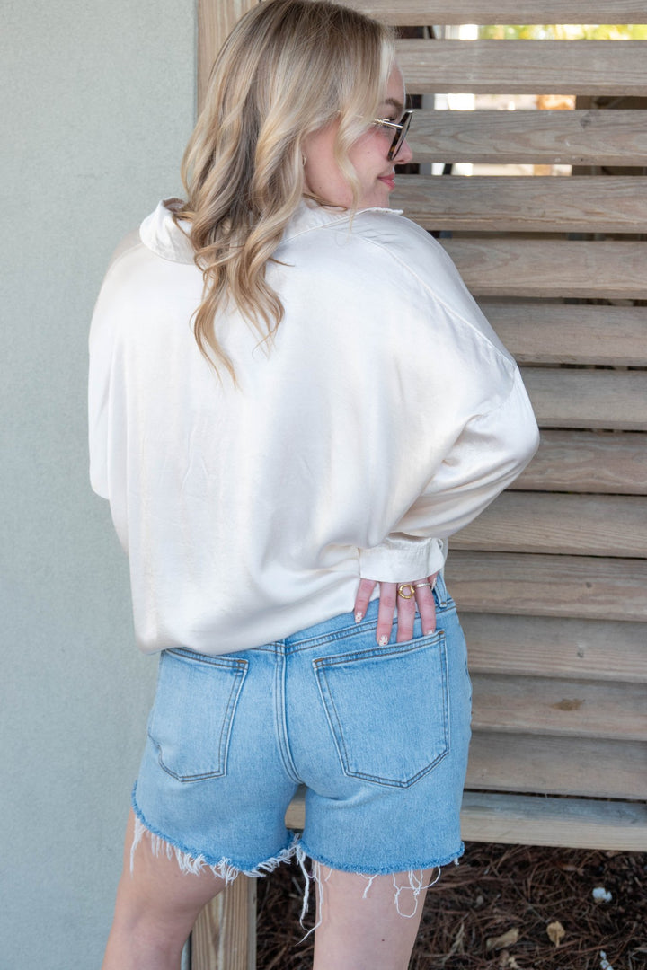 Devin Satin Dolman Button Up - Chalk - Jaffi's