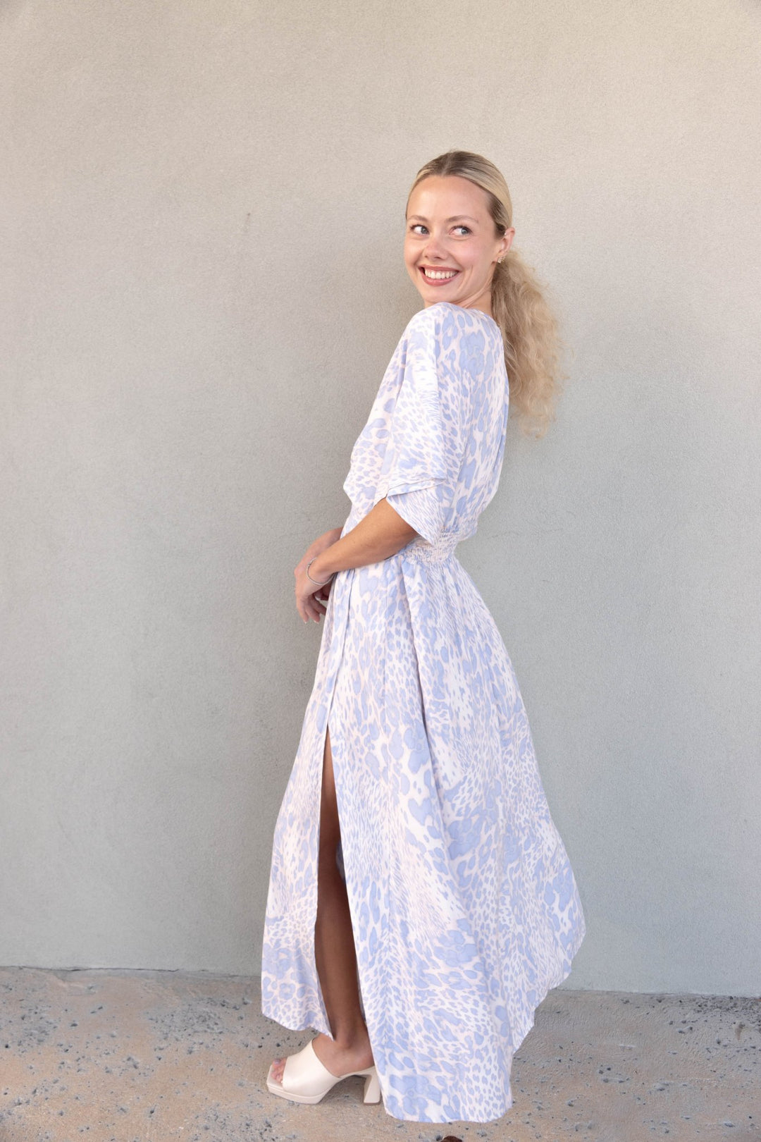 Dolman Midi Dress - Blue Leopard - Jaffi's