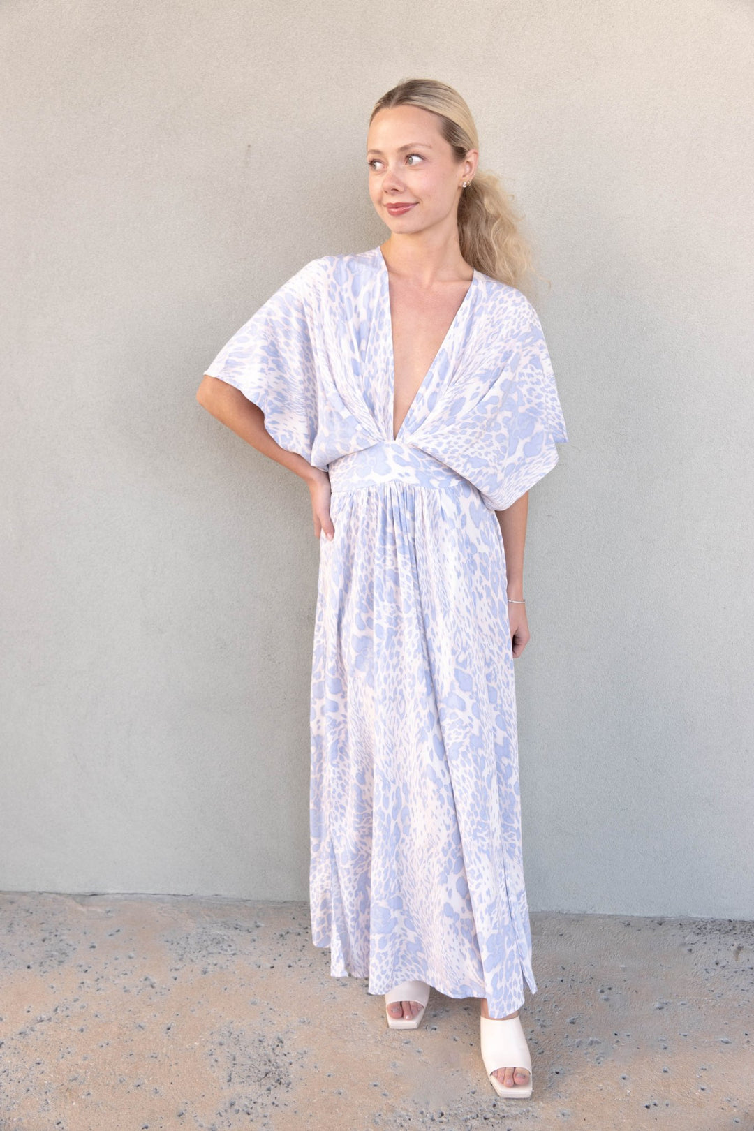 Dolman Midi Dress - Blue Leopard - Jaffi's