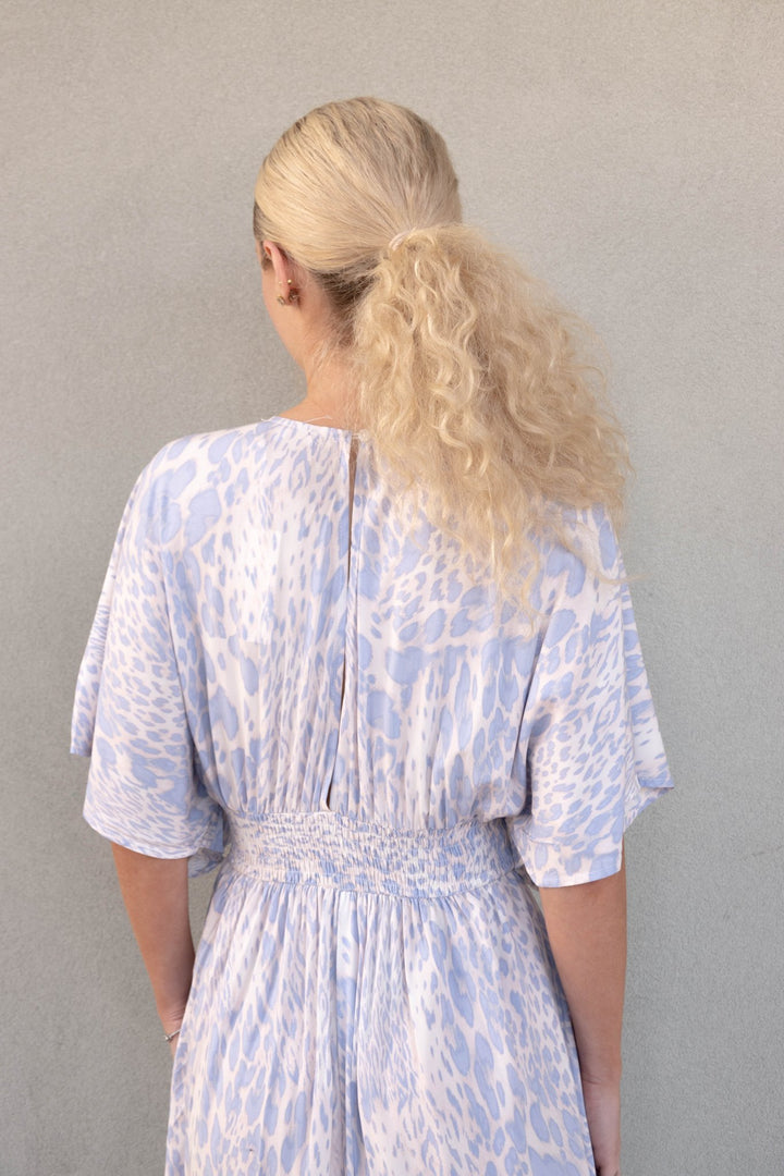 Dolman Midi Dress - Blue Leopard - Jaffi's