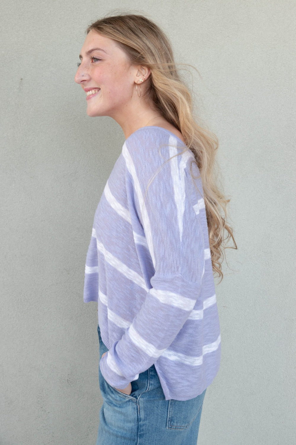 Dolphin Stripe Knit Sweater - Super Lilac - Jaffi's
