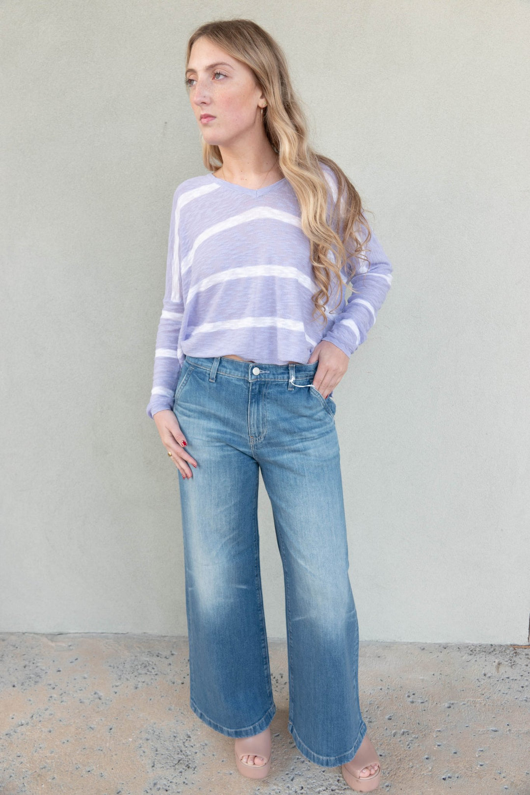 Dolphin Stripe Knit Sweater - Super Lilac - Jaffi's