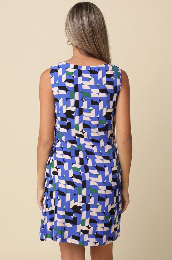 Geo Print Mini Dress - Blue Multi