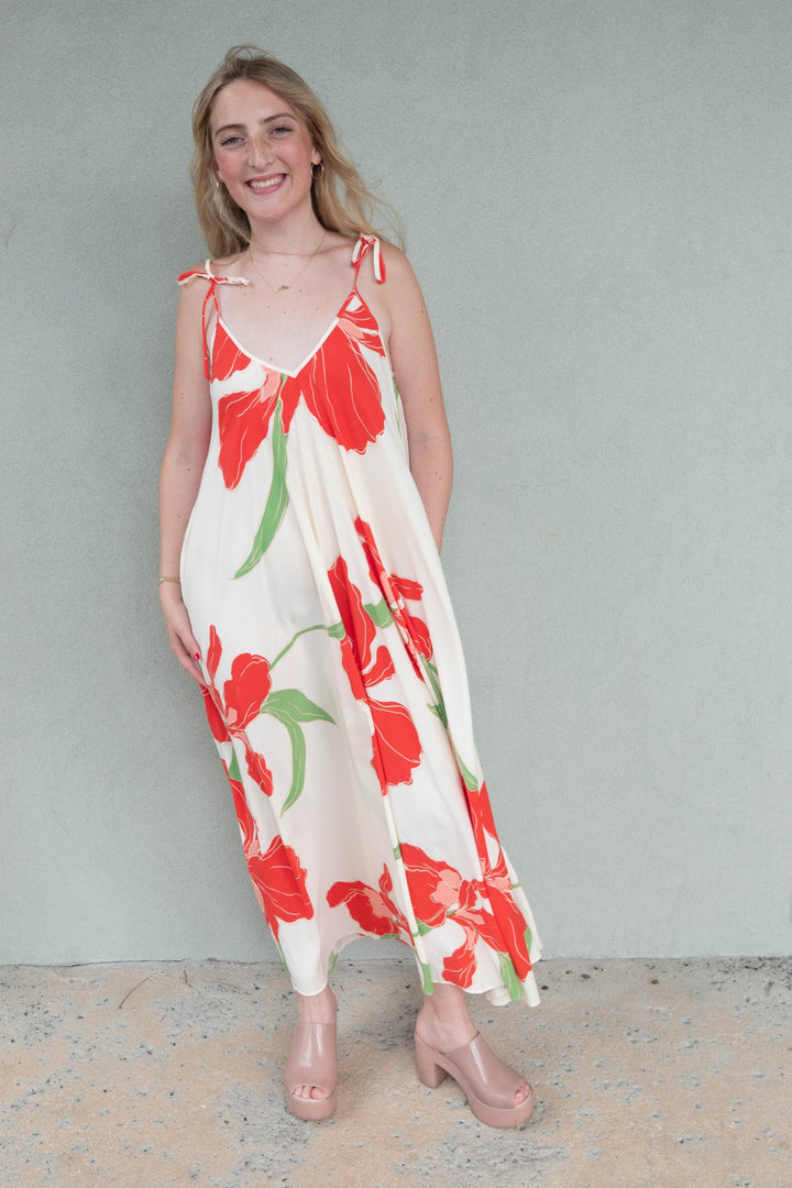 Double V Maxi Dress - Natural Orange - Jaffi's