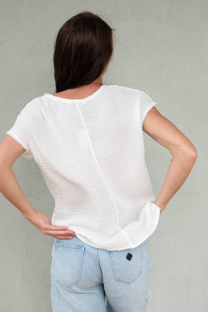 Draya Gauze V Neck Top - Chalk - Jaffi's