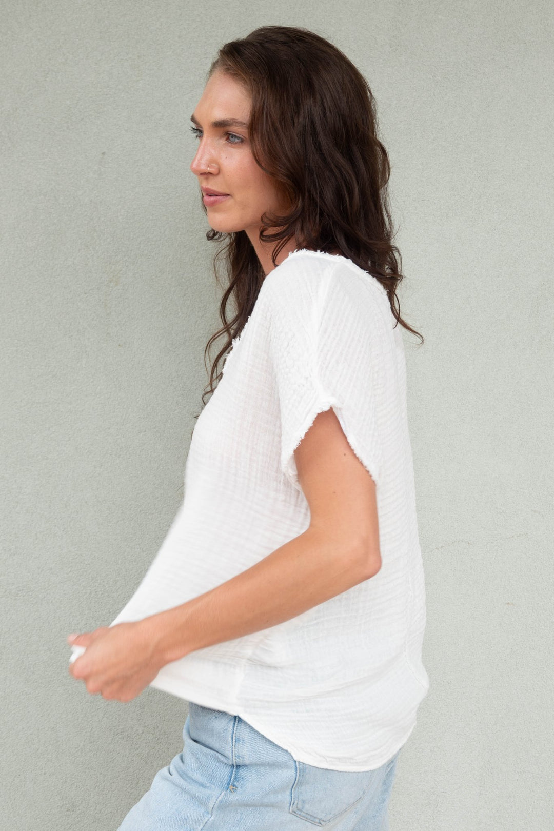 Draya Gauze V Neck Top - Chalk - Jaffi's