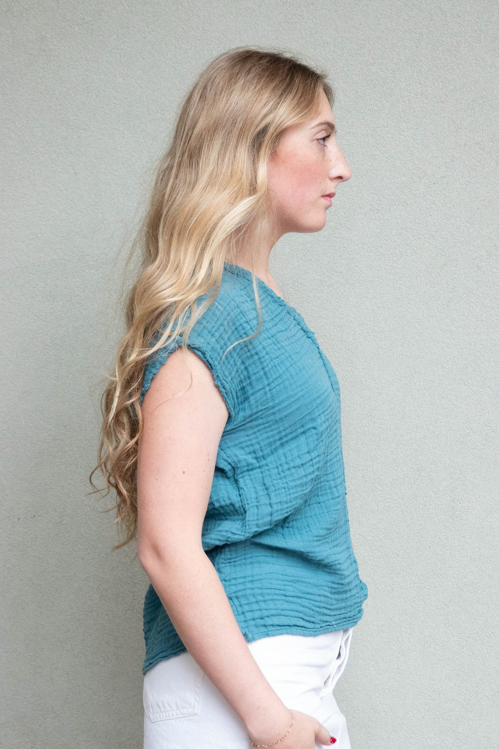 Draya Gauze V Neck Top - Glaze - Jaffi's