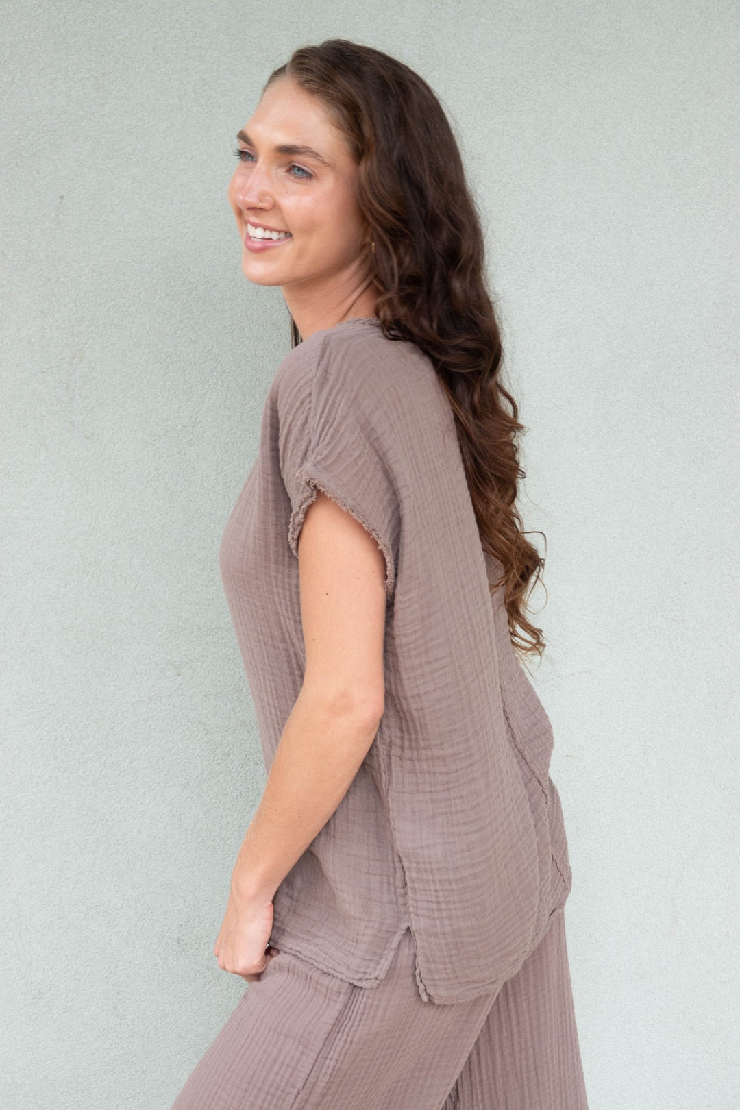 Draya Gauze V Neck Top - Quicksand - Jaffi's