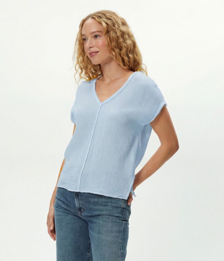 Draya Gauze V Neck Top - Splash - Jaffi's