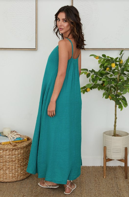 Linen Spaghetti Strap Maxi Dress - Capri
