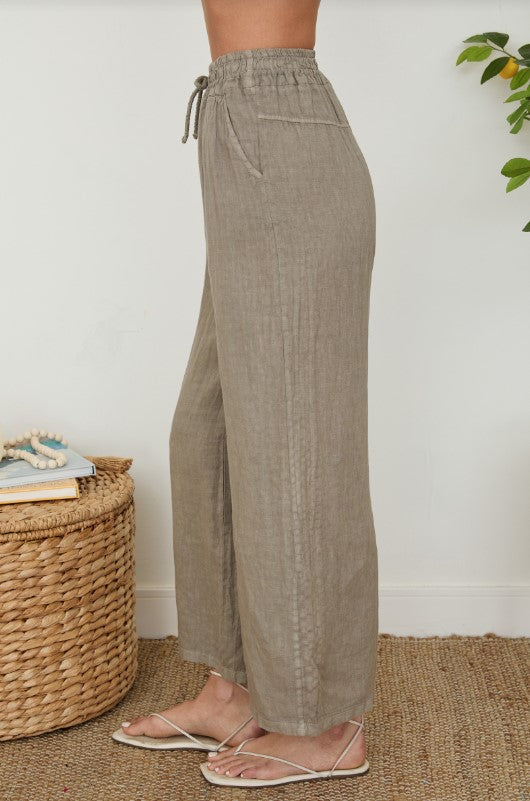 Linen Drawstring Pocket Pant - Mocha