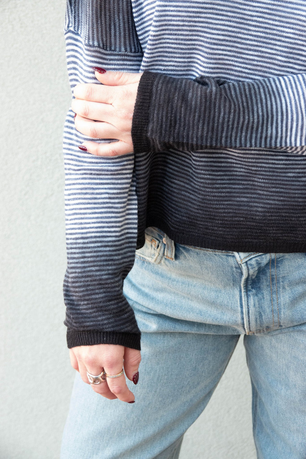 Duo Dip Knit Sweater - Honest Indigo Stripe - Jaffi's