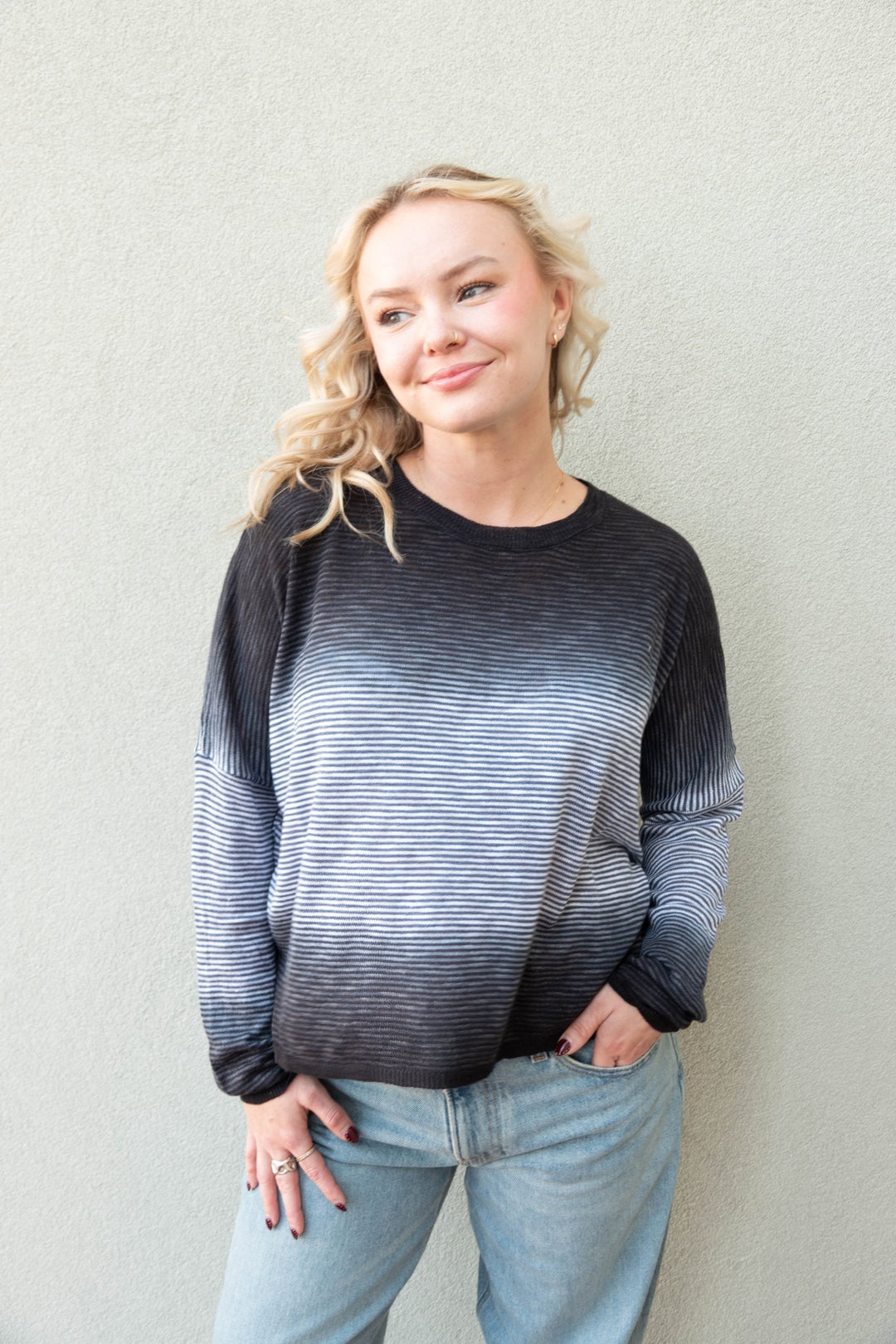 Duo Dip Knit Sweater - Honest Indigo Stripe - Jaffi's