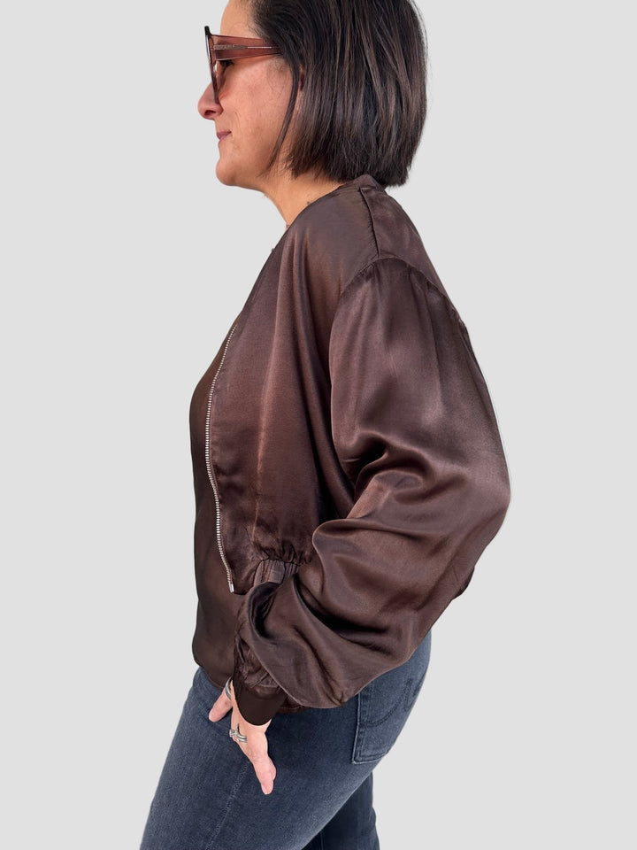 Eighties Silky Bomber Jacket - Mahogany - Jaffi's