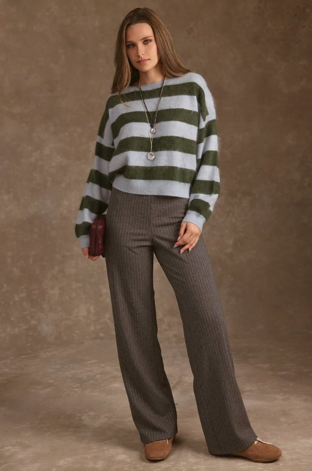 Elidia Fuzzy Cashmere Sweater - Forest/Dusty Blue - Jaffi&