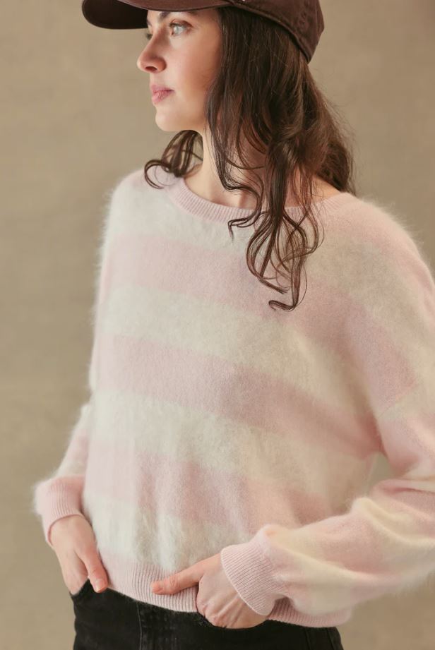 Elidia Fuzzy Stripe Cashmere Sweater - Cloud/Ballet