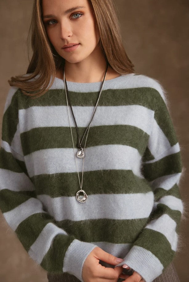 Elidia Fuzzy Cashmere Sweater - Forest/Dusty Blue
