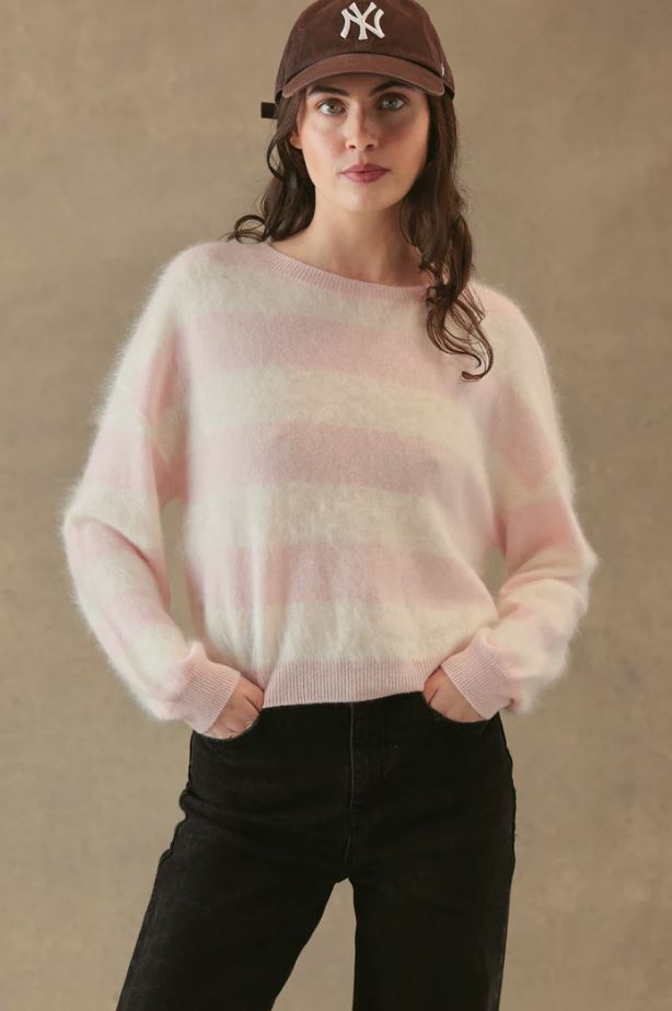 Elidia Fuzzy Stripe Cashmere Sweater - Cloud/Ballet